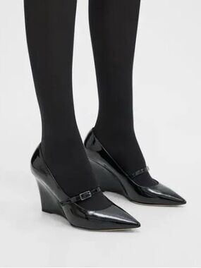 Theory Black Patent Mary Jane Wedges - NEW
